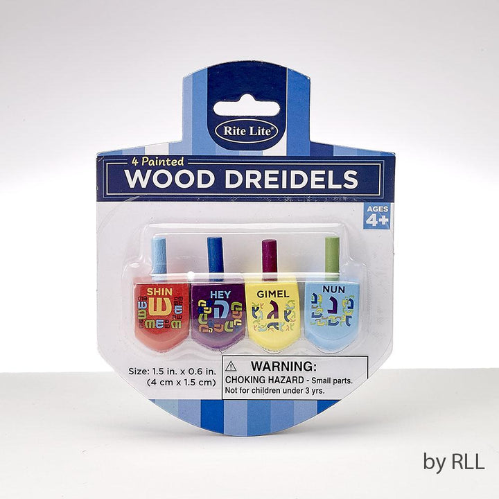 The Dreidel Game, Painted Wood Dreidels, Small, 1.5", 4/card Chanukah 