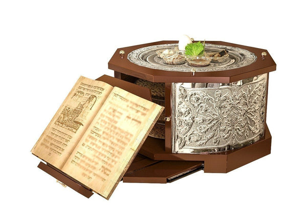 The "Magid Kaarah" 3 tier- mahogany silver /plated Kaarah with retractable Shtender 16x16x9" Limited Edition Nua 