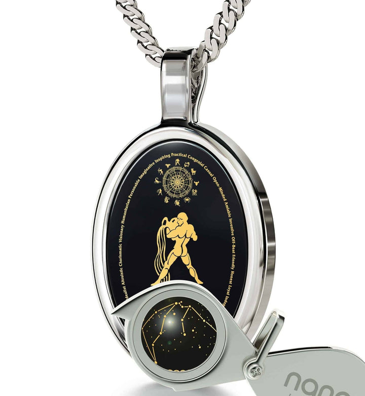 The World of Aquarius, 14k White Gold Necklace, Onyx Necklace 