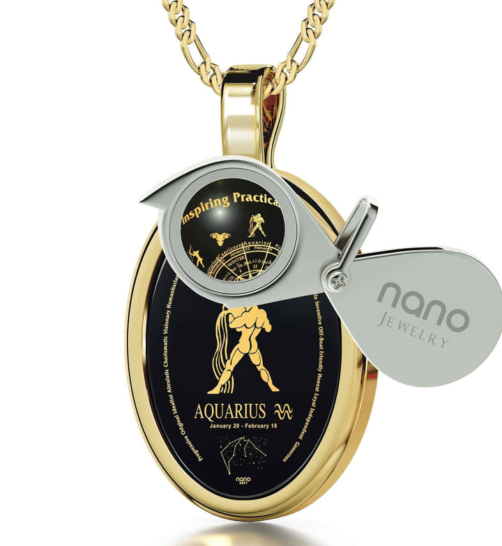 The World of Aquarius, Sterling Silver Gold Plated (Vermeil) Necklace, Onyx Necklace 