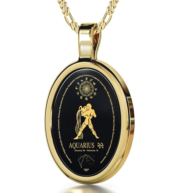 The World of Aquarius, Sterling Silver Gold Plated (Vermeil) Necklace, Onyx Necklace Onyx 