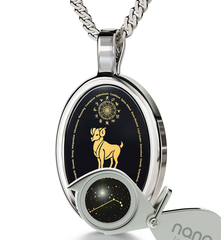 The World of Aries, 925 Sterling Silver Necklace, Onyx Necklace 