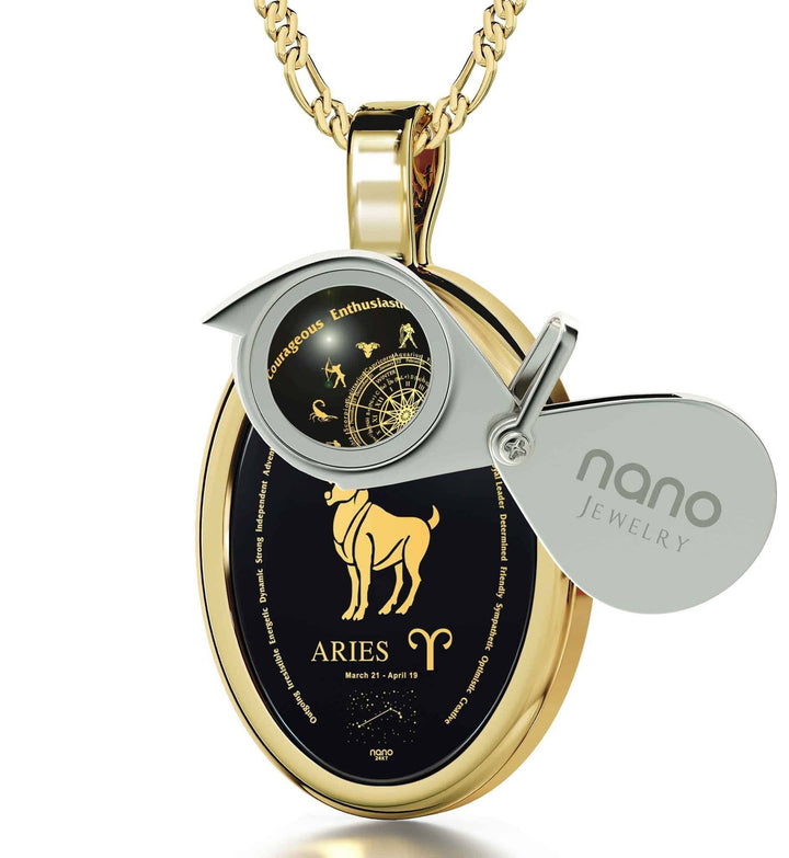 The World of Aries, Sterling Silver Gold Plated (Vermeil) Necklace, Onyx Necklace 