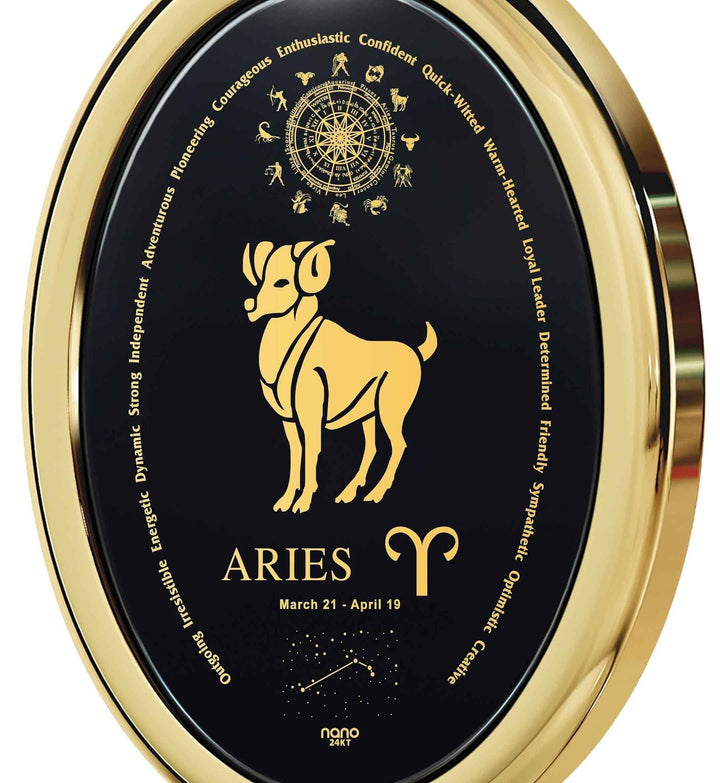 The World of Aries, Sterling Silver Gold Plated (Vermeil) Necklace, Onyx Necklace 