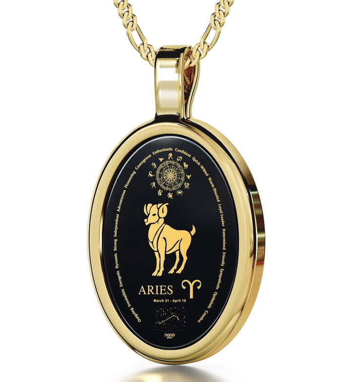 The World of Aries, Sterling Silver Gold Plated (Vermeil) Necklace, Onyx Necklace Onyx 