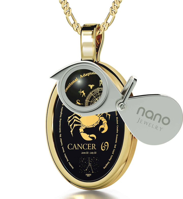 The World of Cancer, 14k Gold Necklace, Onyx Necklace 