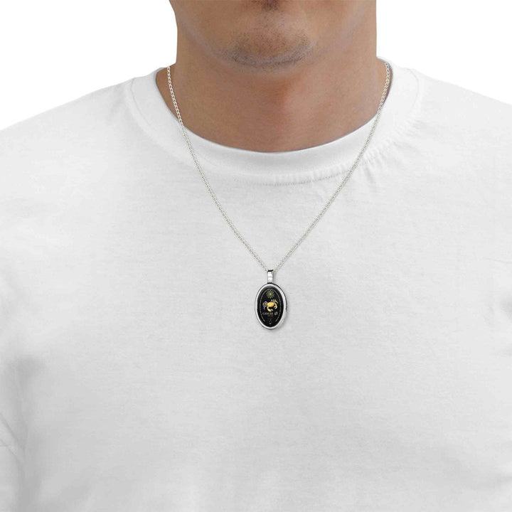 The World of Cancer, 14k White Gold Necklace, Onyx Necklace 