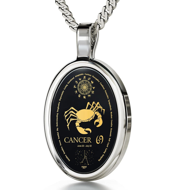 The World of Cancer, 14k White Gold Necklace, Onyx Necklace Onyx 