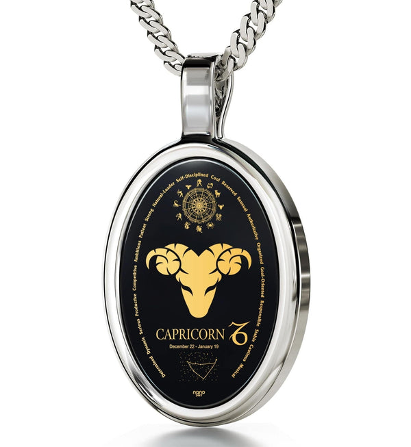 The World of Capricorn, 14k White Gold Necklace, Onyx Necklace Onyx 