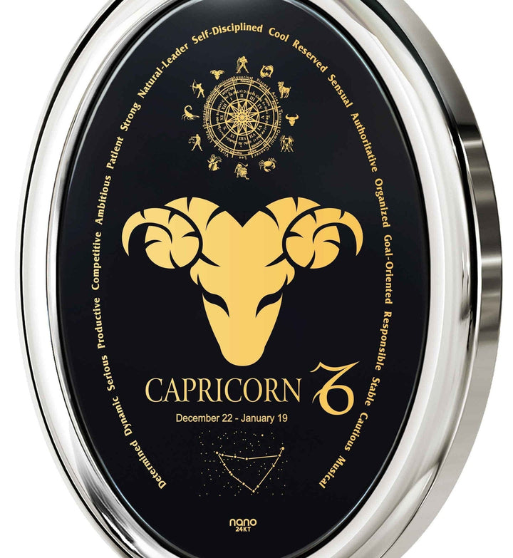 The World of Capricorn, 925 Sterling Silver Necklace, Onyx Necklace 
