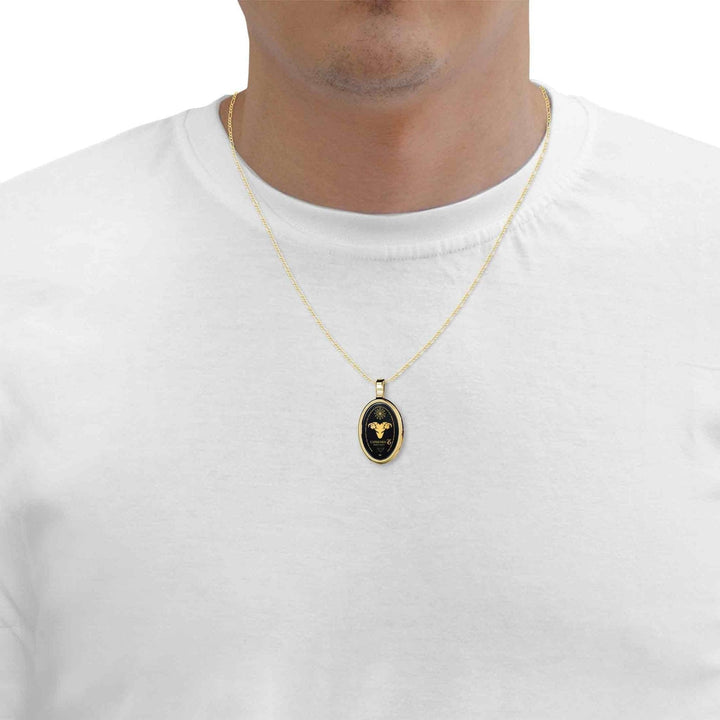 The World of Capricorn, Sterling Silver Gold Plated (Vermeil) Necklace, Onyx Necklace 