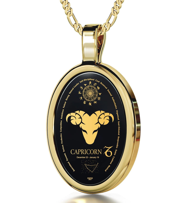 The World of Capricorn, Sterling Silver Gold Plated (Vermeil) Necklace, Onyx Necklace Onyx 