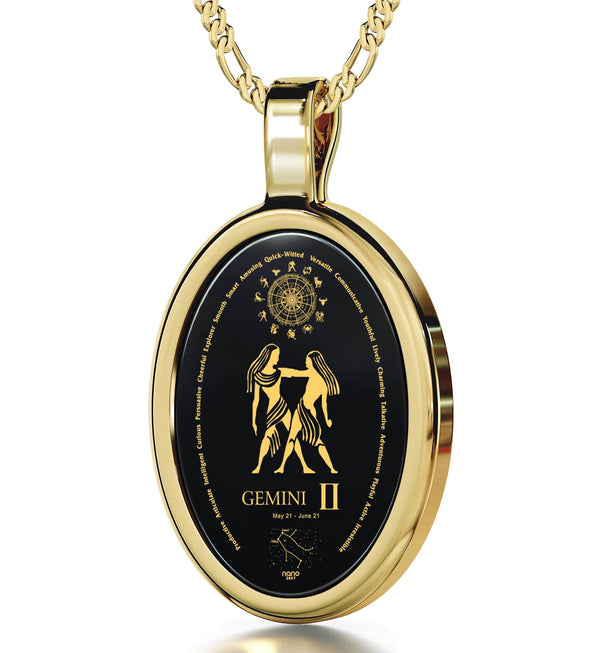 The World of Gemini, 14k Gold Necklace, Onyx Necklace 