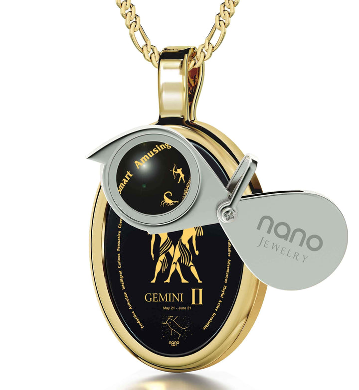 The World of Gemini, 14k Gold Necklace, Onyx Necklace 