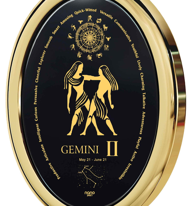 The World of Gemini, 14k Gold Necklace, Onyx Necklace 