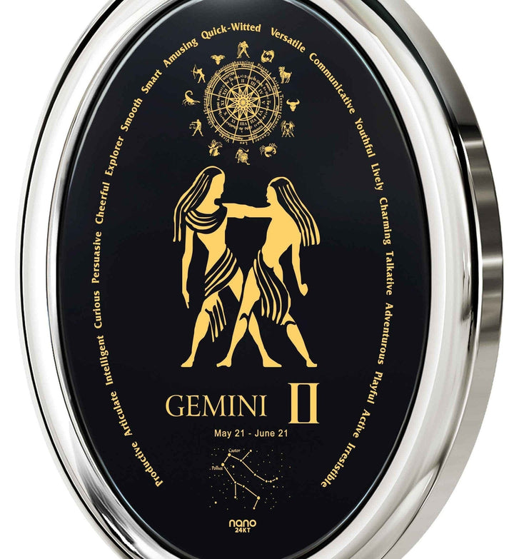 The World of Gemini, 14k White Gold Necklace, Onyx Necklace 