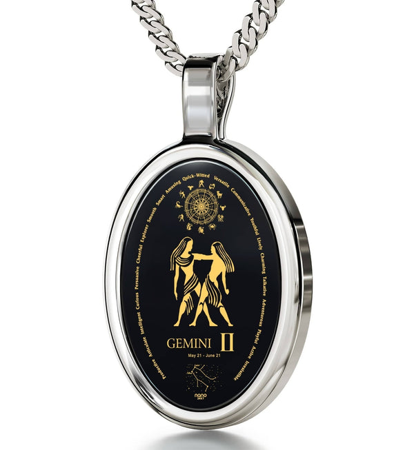 The World of Gemini, 14k White Gold Necklace, Onyx Necklace Onyx 