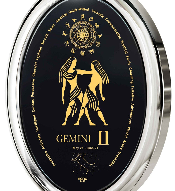 The World of Gemini, 925 Sterling Silver Necklace, Onyx Necklace 