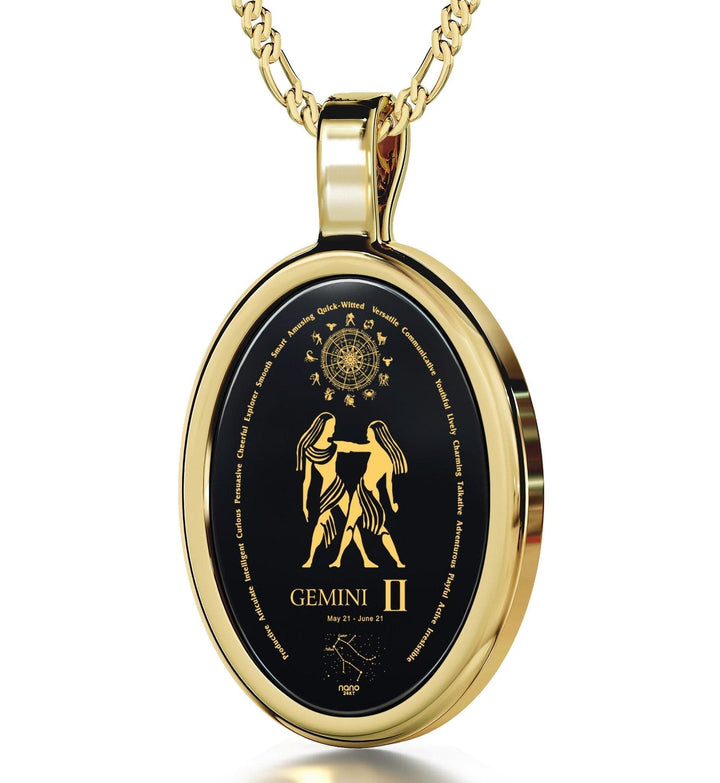 The World of Gemini, Sterling Silver Gold Plated (Vermeil) Necklace, Onyx Necklace Onyx 
