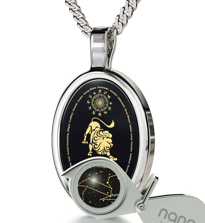 The World of Leo, 14k White Gold Necklace, Onyx Necklace 