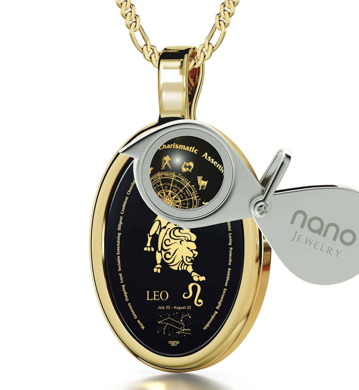 The World of Leo, Sterling Silver Gold Plated (Vermeil) Necklace, Onyx Necklace 