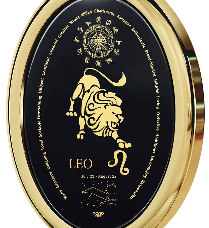 The World of Leo, Sterling Silver Gold Plated (Vermeil) Necklace, Onyx Necklace 