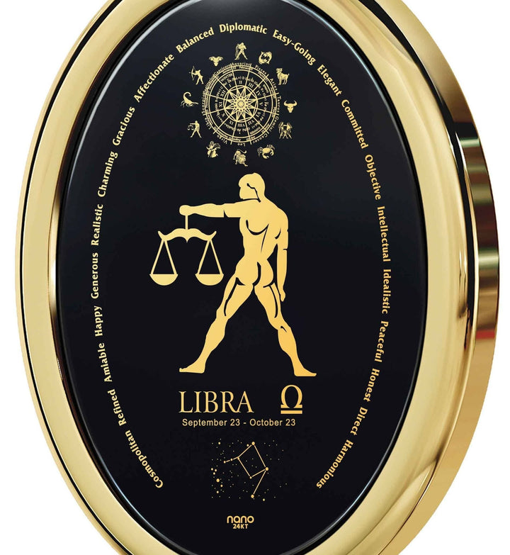 The World of Libra, 14k Gold Necklace, Onyx Necklace 