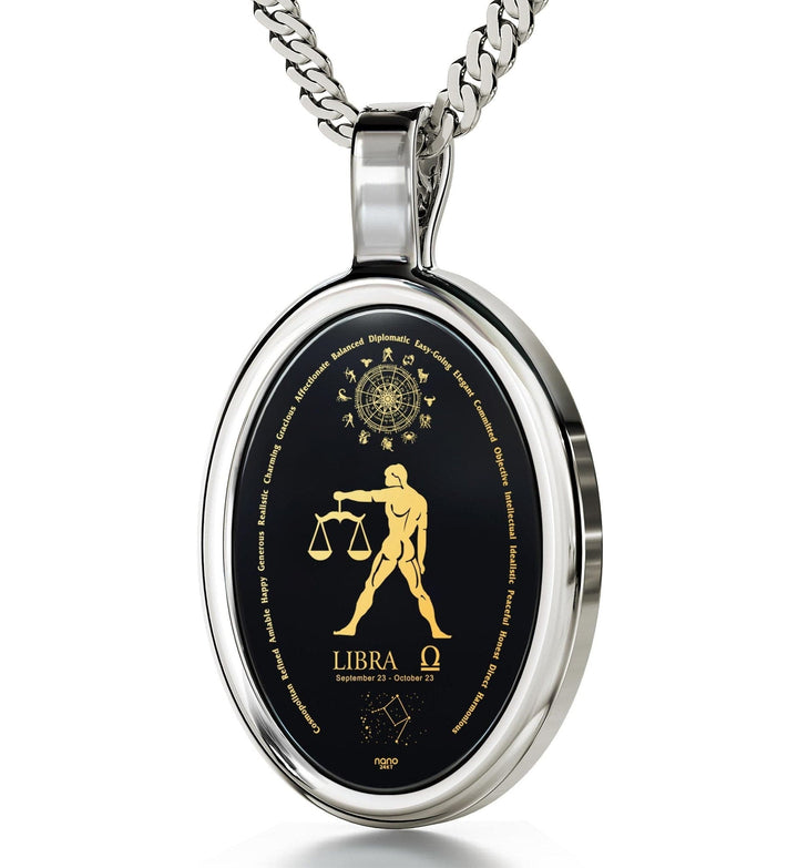 The World of Libra, 14k White Gold Necklace, Onyx Necklace Onyx 