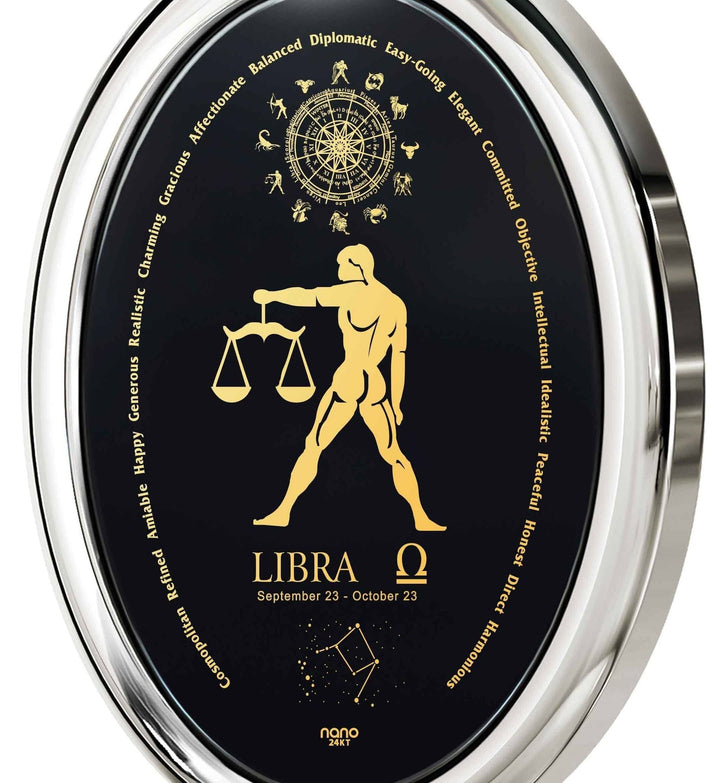 The World of Libra, 925 Sterling Silver Necklace, Onyx Necklace 