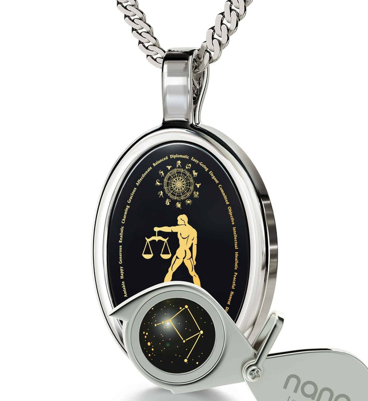 The World of Libra, 925 Sterling Silver Necklace, Onyx Necklace 