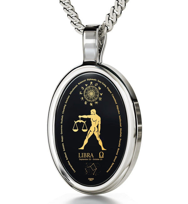 The World of Libra, 925 Sterling Silver Necklace, Onyx Necklace Onyx 