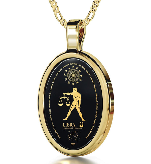 The World of Libra, Sterling Silver Gold Plated (Vermeil) Necklace, Onyx Necklace Onyx 