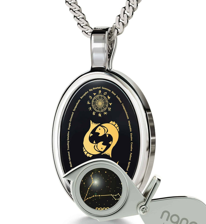 The World of Pisces, 14k White Gold Necklace, Onyx Necklace 
