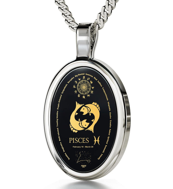 The World of Pisces, 14k White Gold Necklace, Onyx Necklace Onyx 