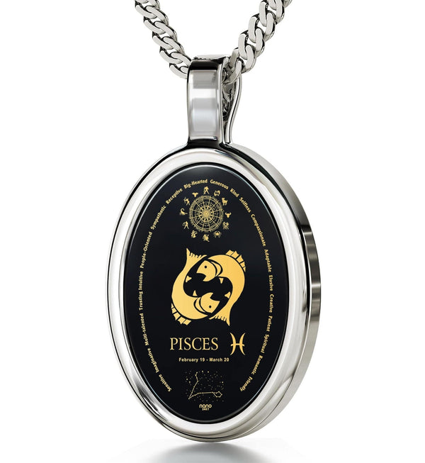 The World of Pisces, 925 Sterling Silver Necklace, Onyx Necklace Onyx 