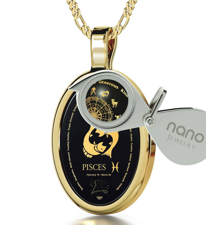 The World of Pisces, Sterling Silver Gold Plated (Vermeil) Necklace, Onyx Necklace 