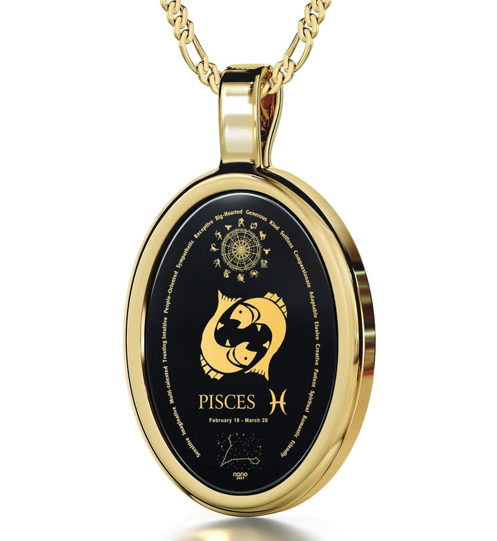 The World of Pisces, Sterling Silver Gold Plated (Vermeil) Necklace, Onyx Necklace Onyx 