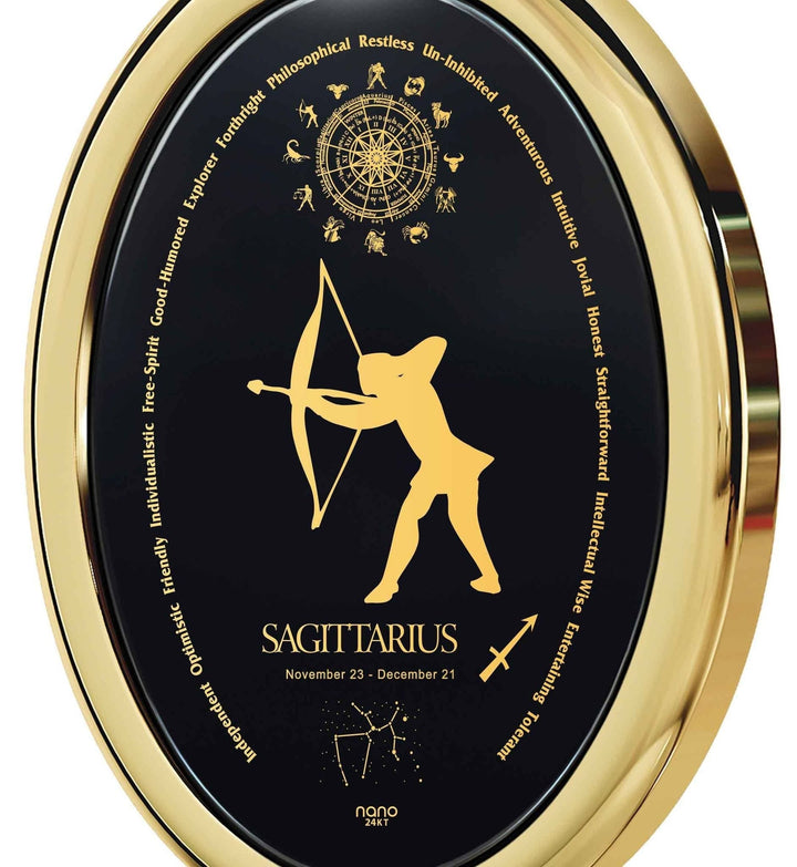 The World of Sagittarius, 14k Gold Necklace, Onyx Necklace 