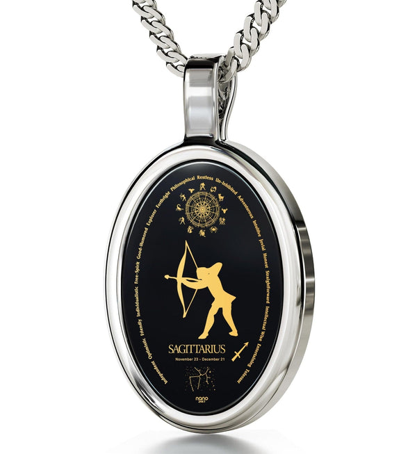 The World of Sagittarius, 14k White Gold Necklace, Onyx Necklace Onyx 