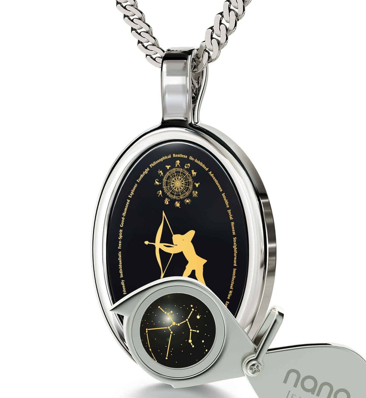 The World of Sagittarius, 925 Sterling Silver Necklace, Onyx Necklace 