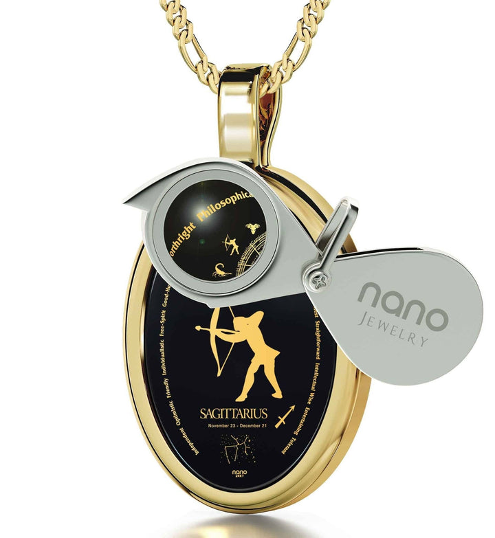 The World of Sagittarius, Sterling Silver Gold Plated (Vermeil) Necklace, Onyx Necklace 