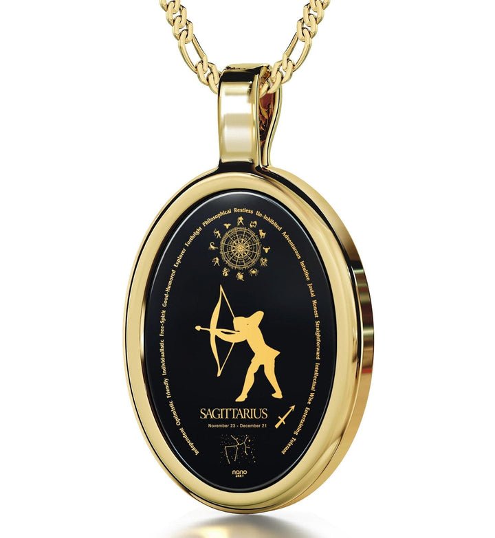 The World of Sagittarius, Sterling Silver Gold Plated (Vermeil) Necklace, Onyx Necklace Onyx 