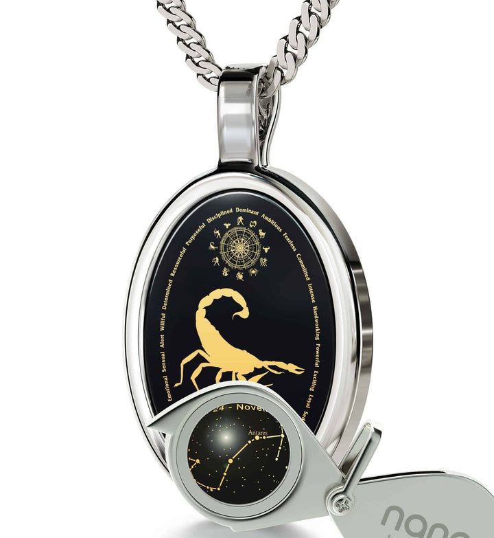 The World of Scorpio, 14k White Gold Necklace, Onyx Necklace 