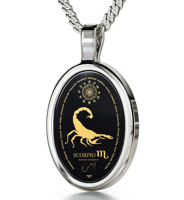 The World of Scorpio, 14k White Gold Necklace, Onyx Necklace Onyx 