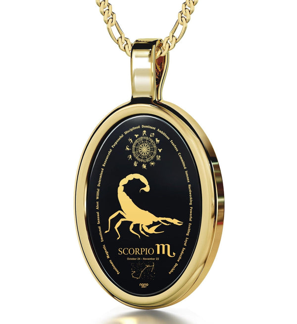 The World of Scorpio, Sterling Silver Gold Plated (Vermeil) Necklace, Onyx Necklace Onyx 