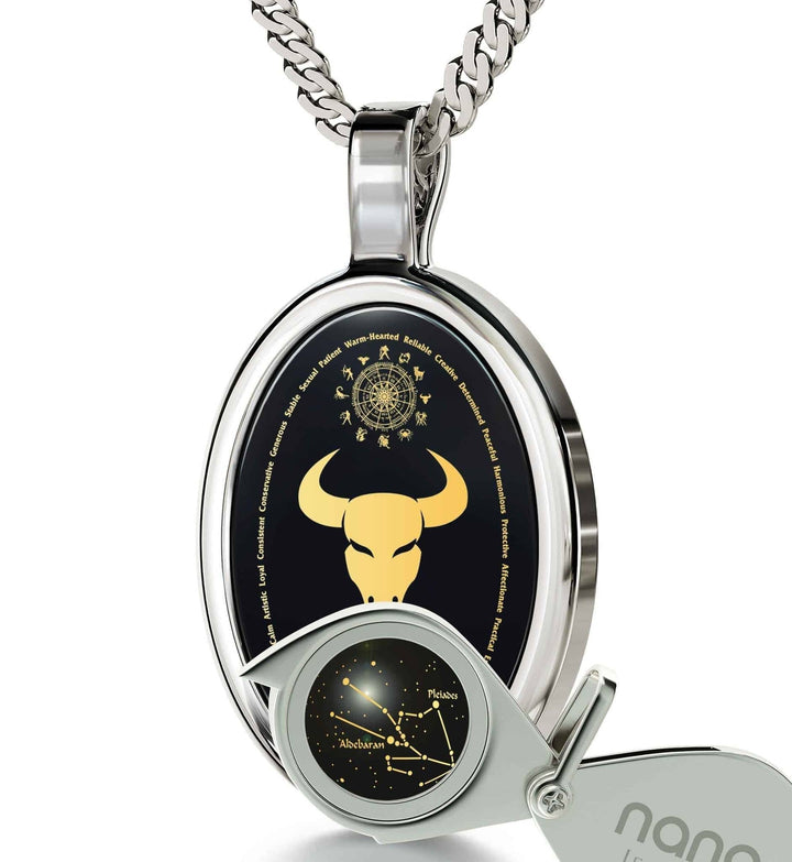 The World of Taurus, 14k White Gold Necklace, Onyx Necklace 