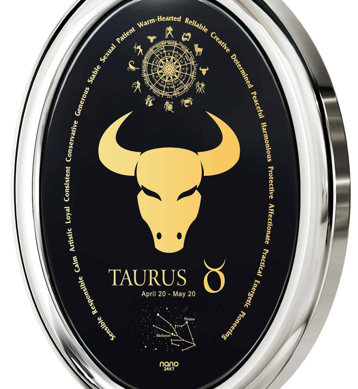 The World of Taurus, 925 Sterling Silver Necklace, Onyx Necklace 
