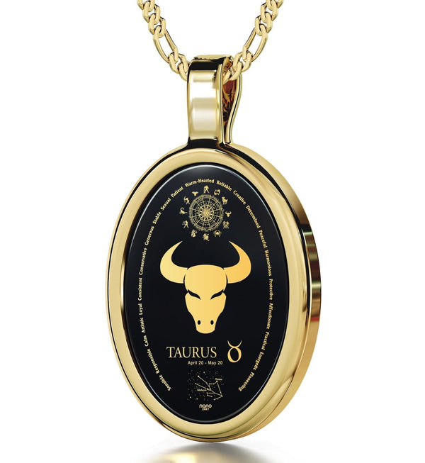 The World of Taurus, Sterling Silver Gold Plated (Vermeil) Necklace, Onyx Necklace Onyx 