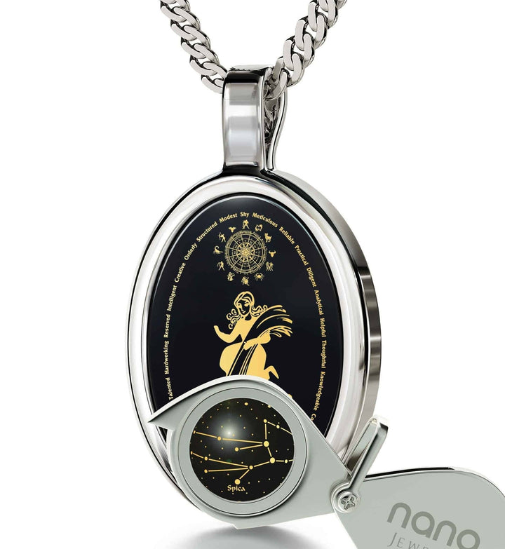 The World of Virgo, 14k White Gold Necklace, Onyx Necklace 