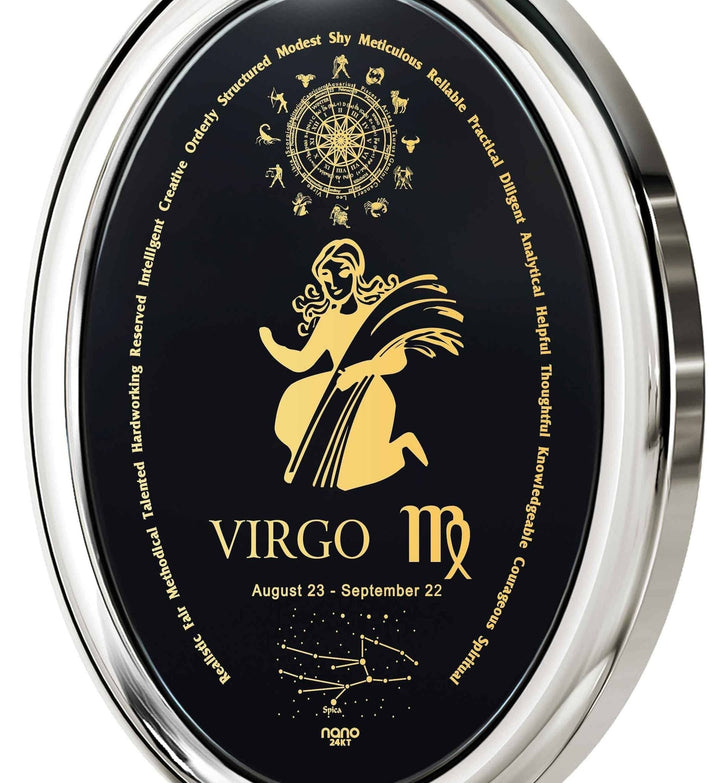 The World of Virgo, 925 Sterling Silver Necklace, Onyx Necklace 